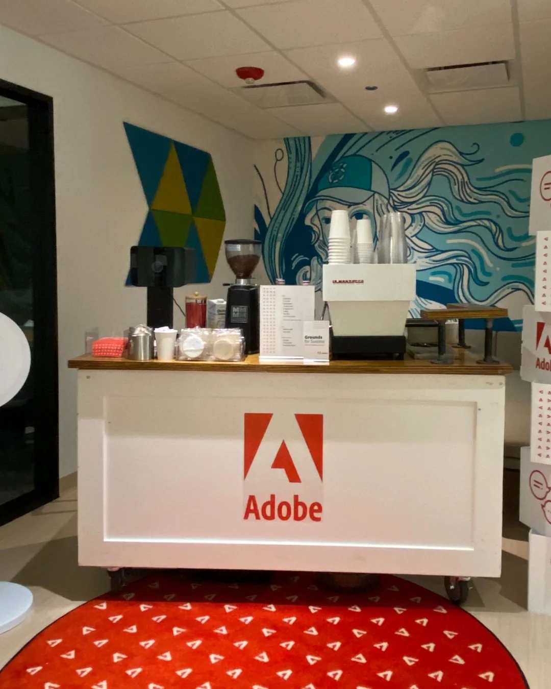 Custom branded coffee catering setup at a Chicago corporate event