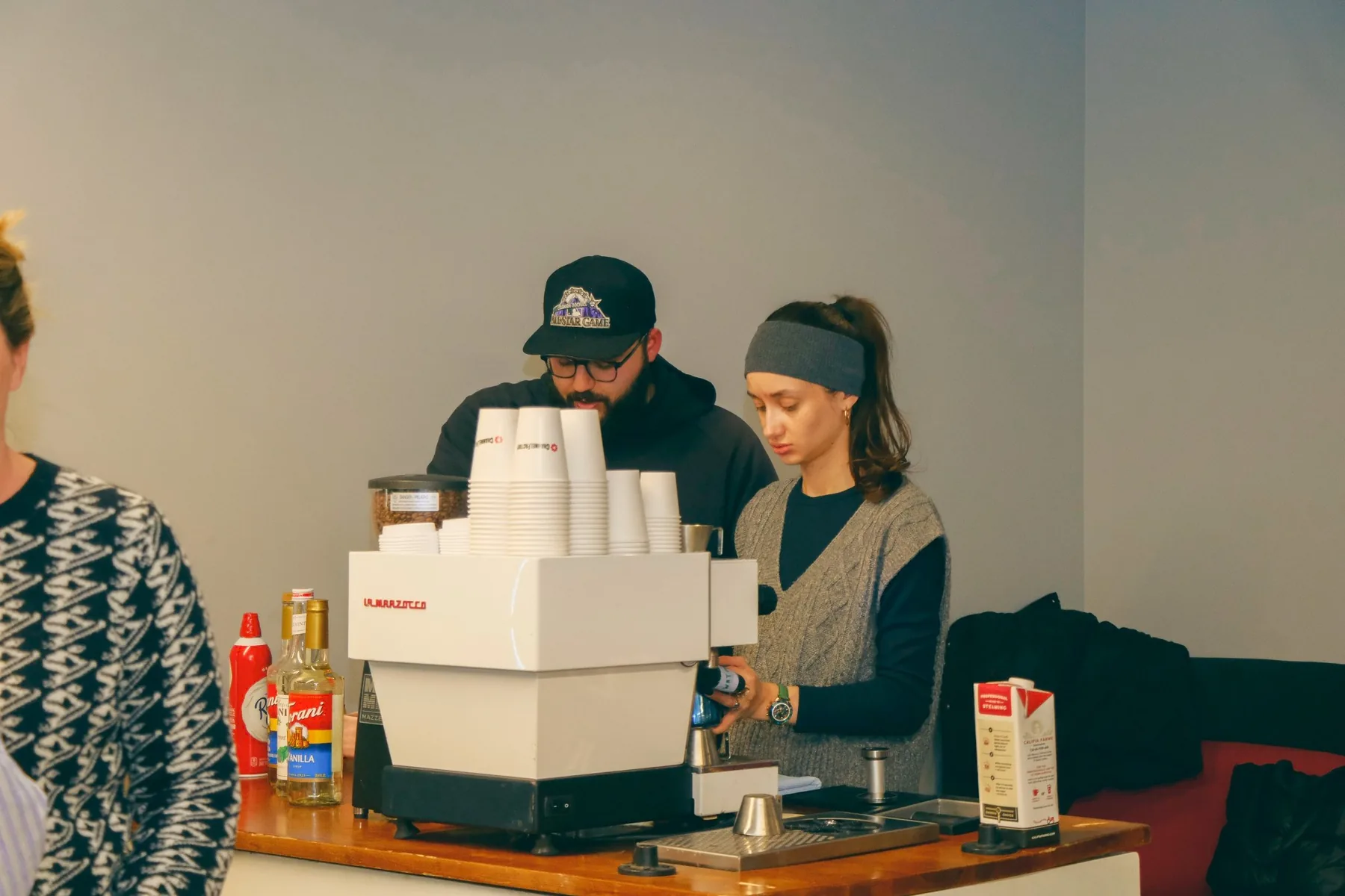 thrd coffee baristas working the cart at the Channel Factory event