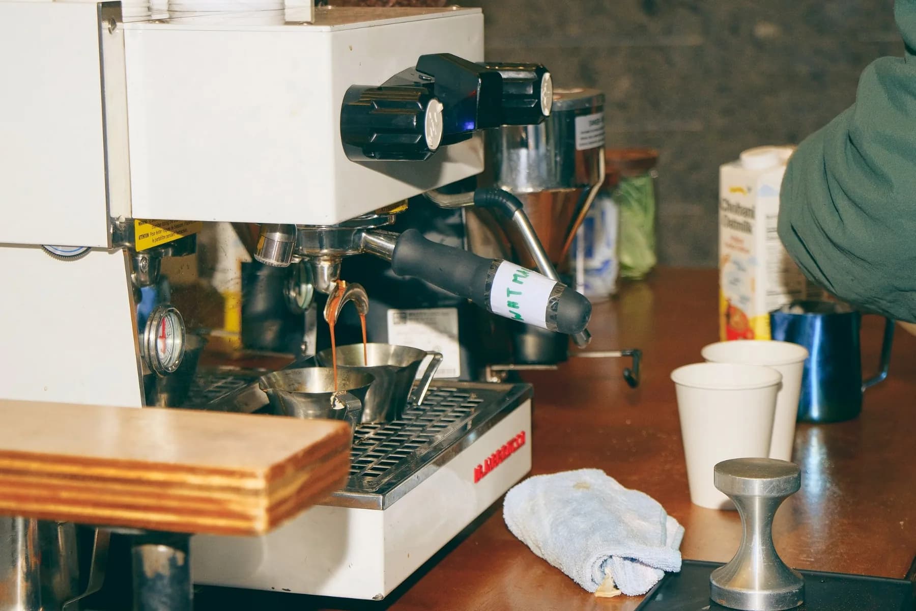 321 N Clark Hines Coffee Social Espresso Machine Closeup