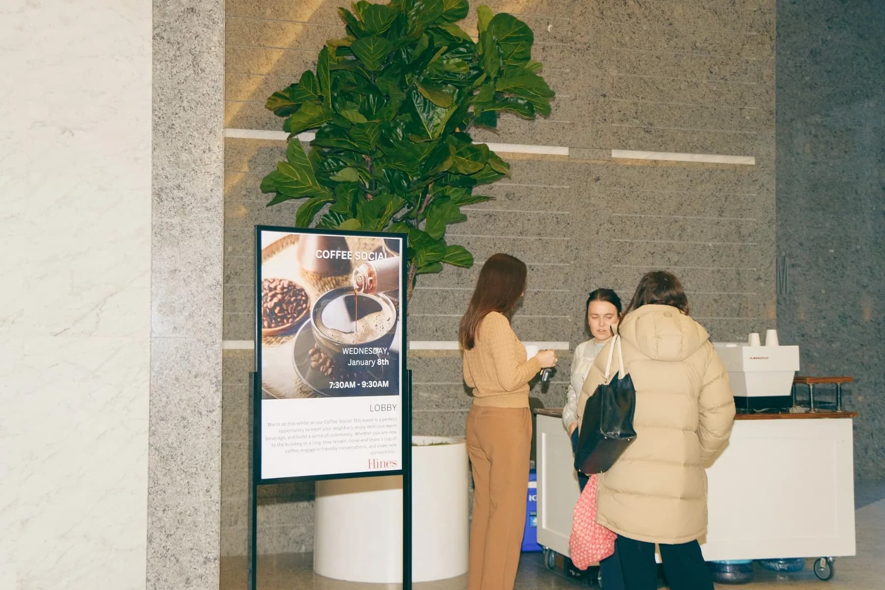 321 N Clark Hines Coffee Social Event Sign with Guests