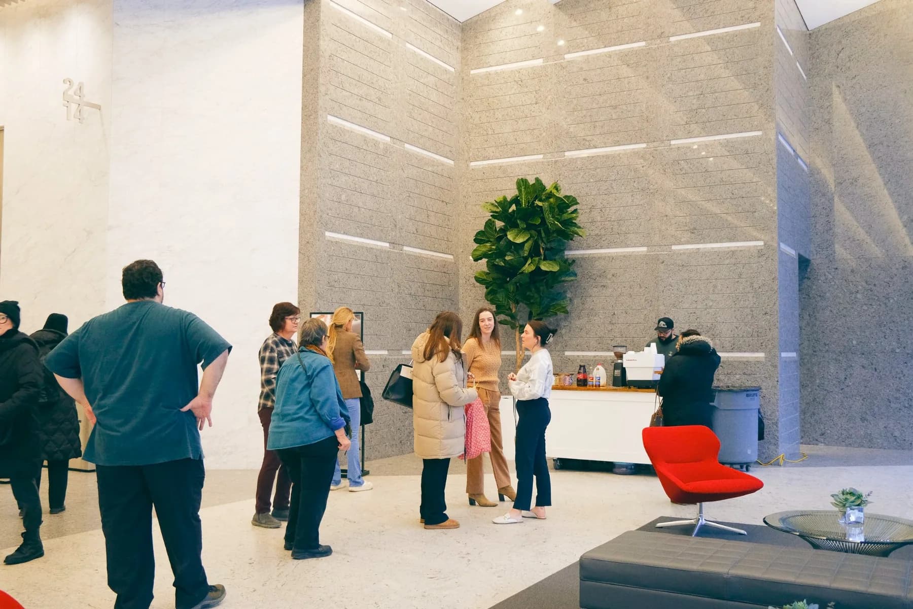 Guests Gathering Around Coffee Cart at Hines 321 N Clark