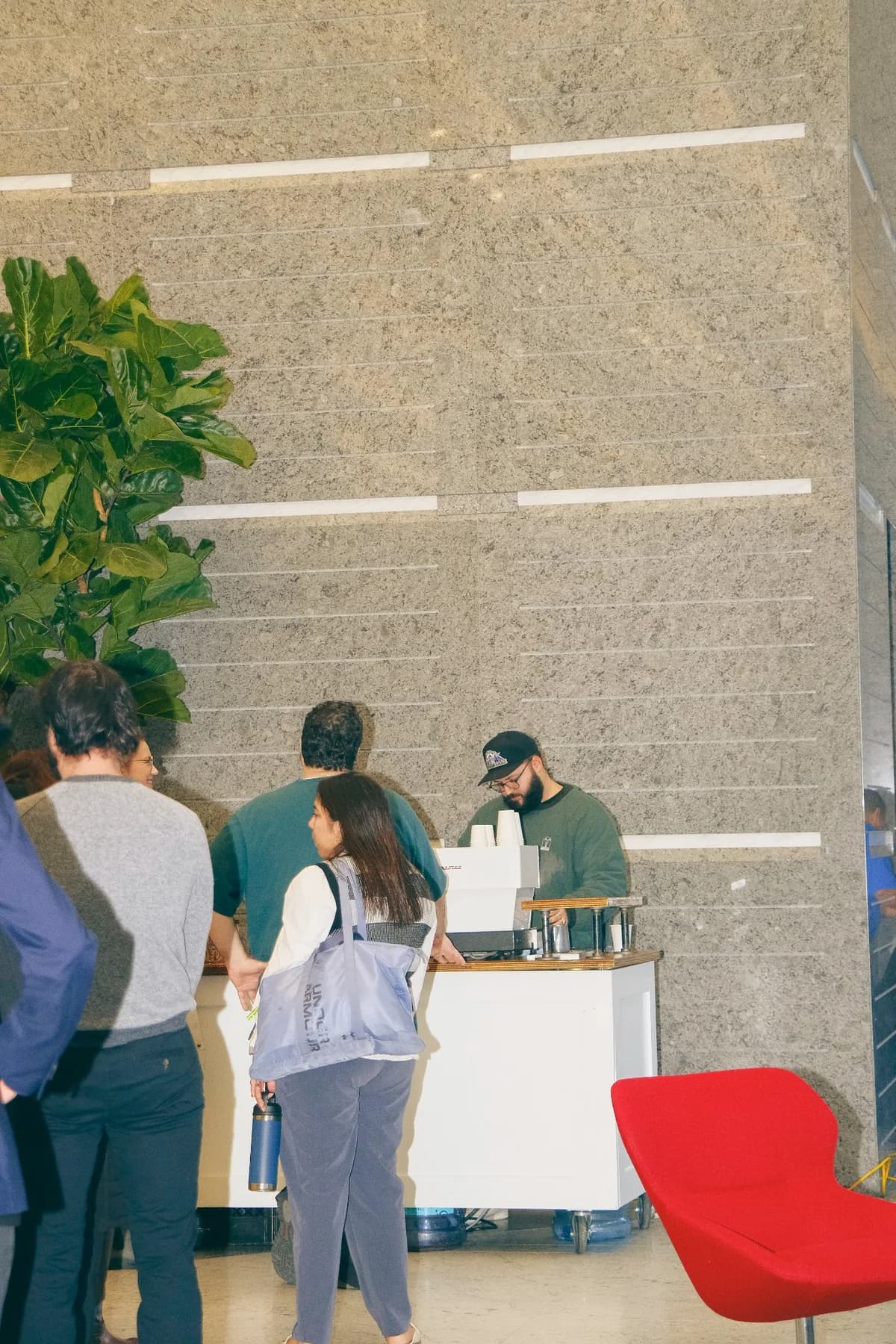 Coffee cart crowd queue lobby