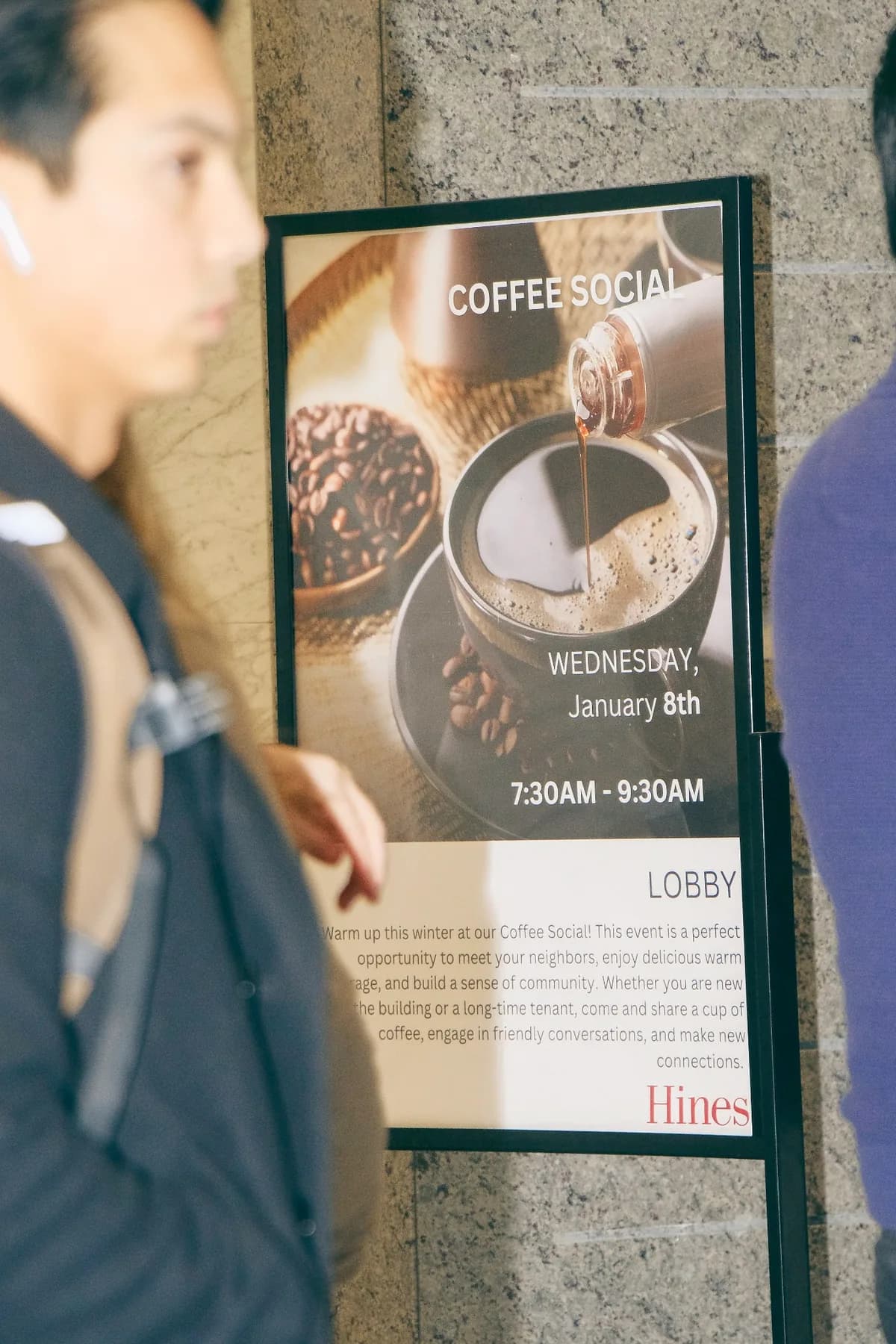 Coffee social poster blurred passerby