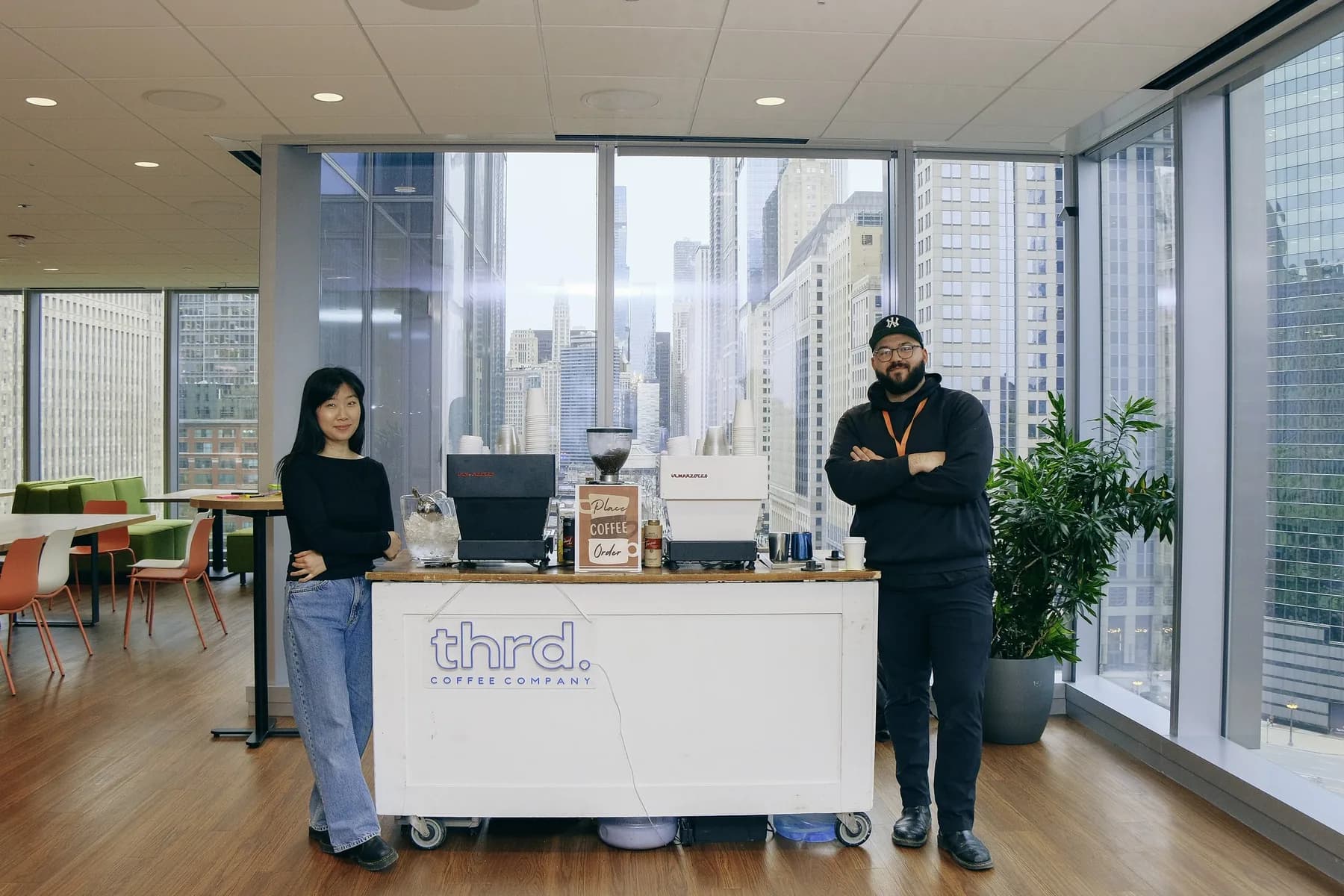 Two thrd coffee baristas at the mobile cart during the Salesforce event